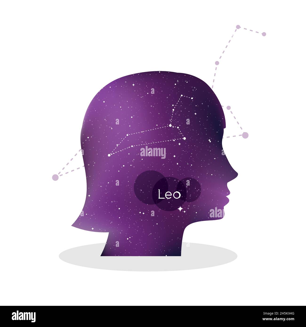 Leo zodiac sign. Woman portrait in profile. Horoscope symbol, linear constellation. Star universe texture. Vector illustration Stock Vector