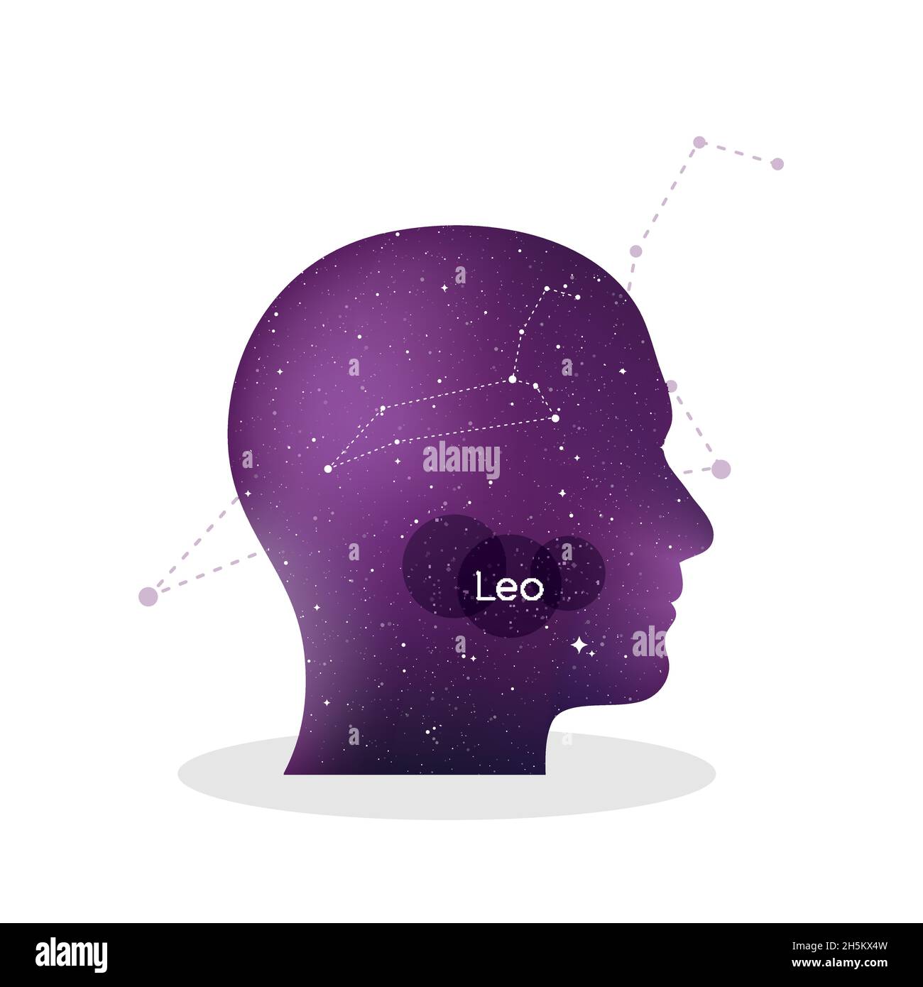 Leo zodiac sign. Man portrait in profile. Horoscope symbol, linear constellation. Star universe texture. Vector illustration Stock Vector