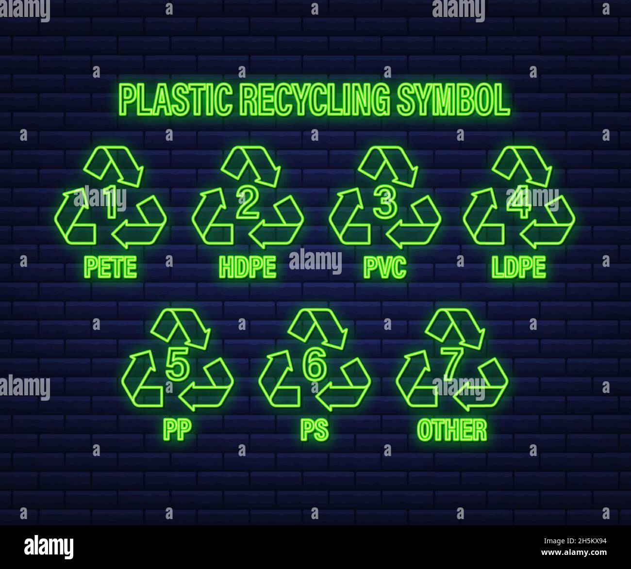 Recycle neon icon symbol vector. Plastic recycling, great design for any purposes. Recycle recycling symbol. Vector stock illustration Stock Vector