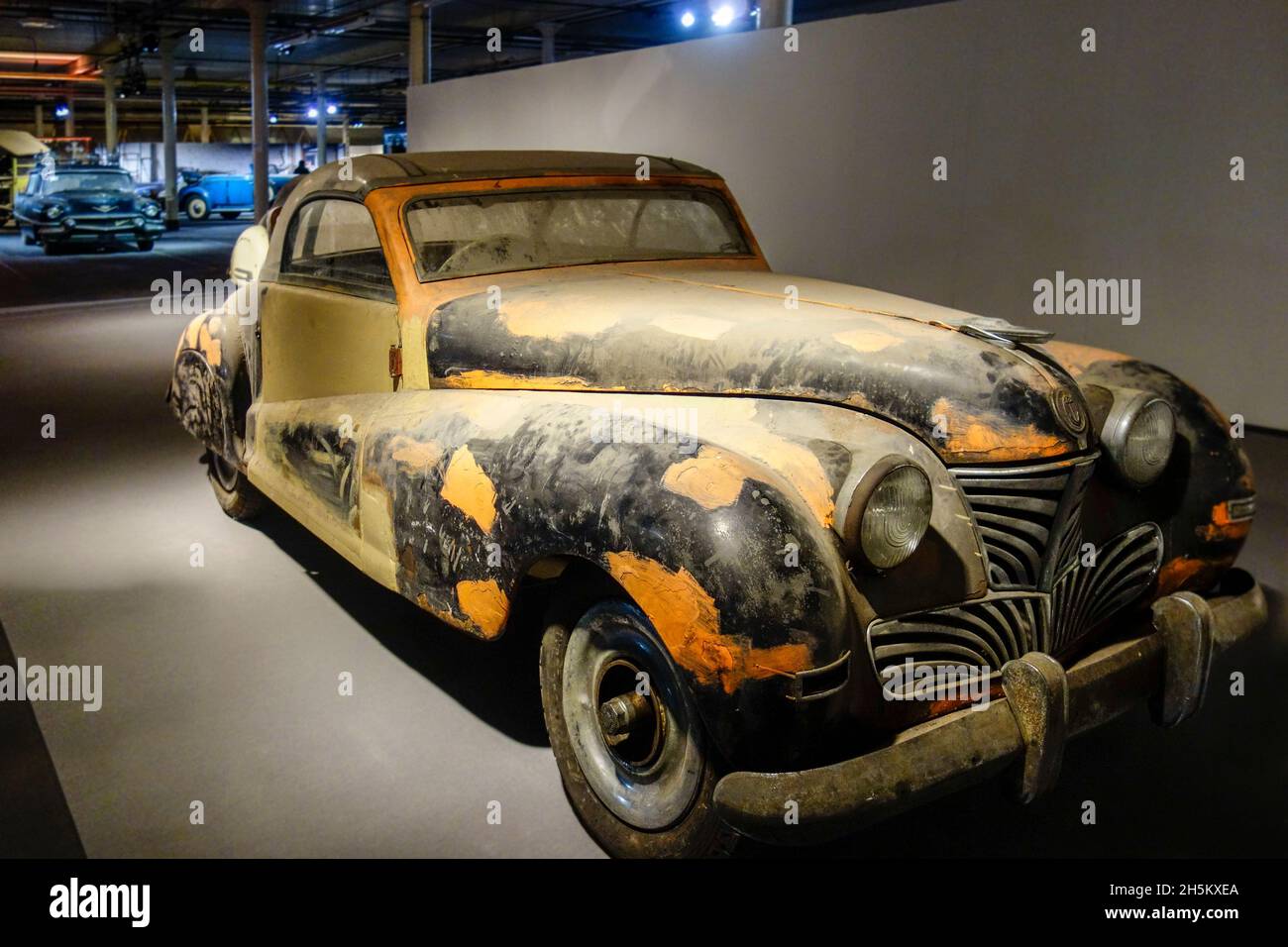 Rusty and dusty 1947 Delahaye 148L Oblin, French classic luxury car / oldtimer, in bad shape ready to be restored in garage Stock Photo