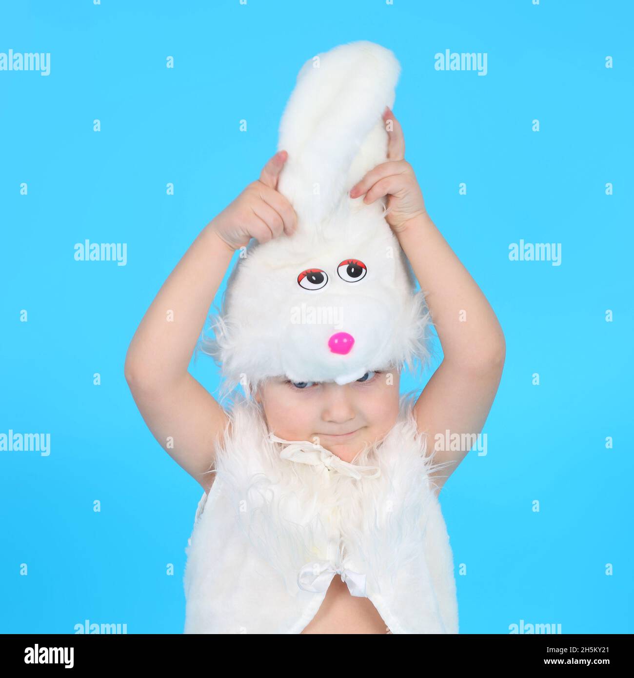 cute little child in the rabbit costume Stock Photo