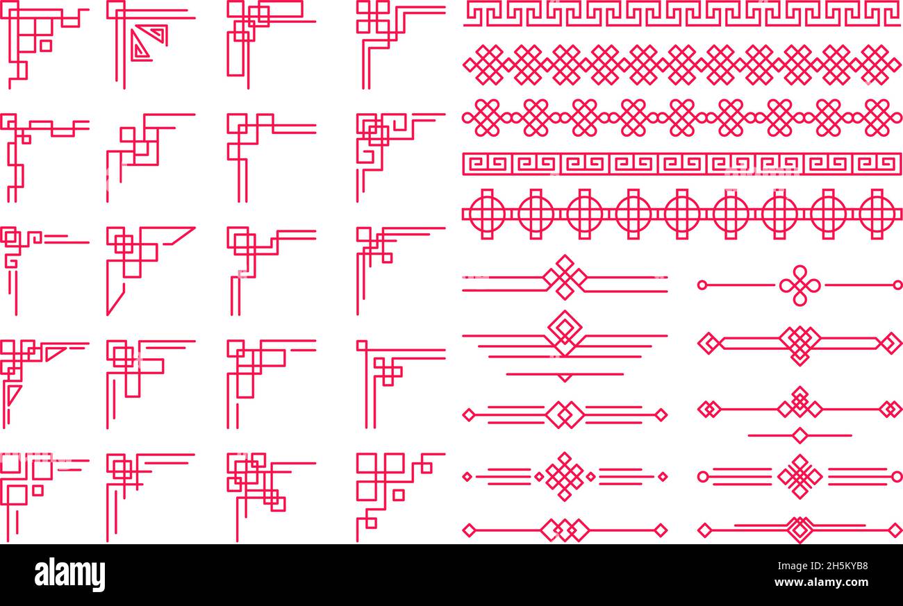 Traditional chinese oriental decorative border elements and separators