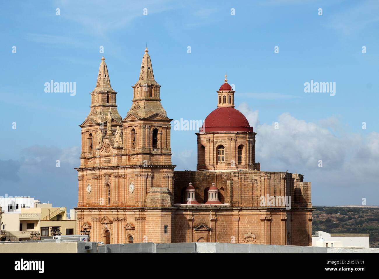 View of the parish church of Mellieha in Malta Stock Photo