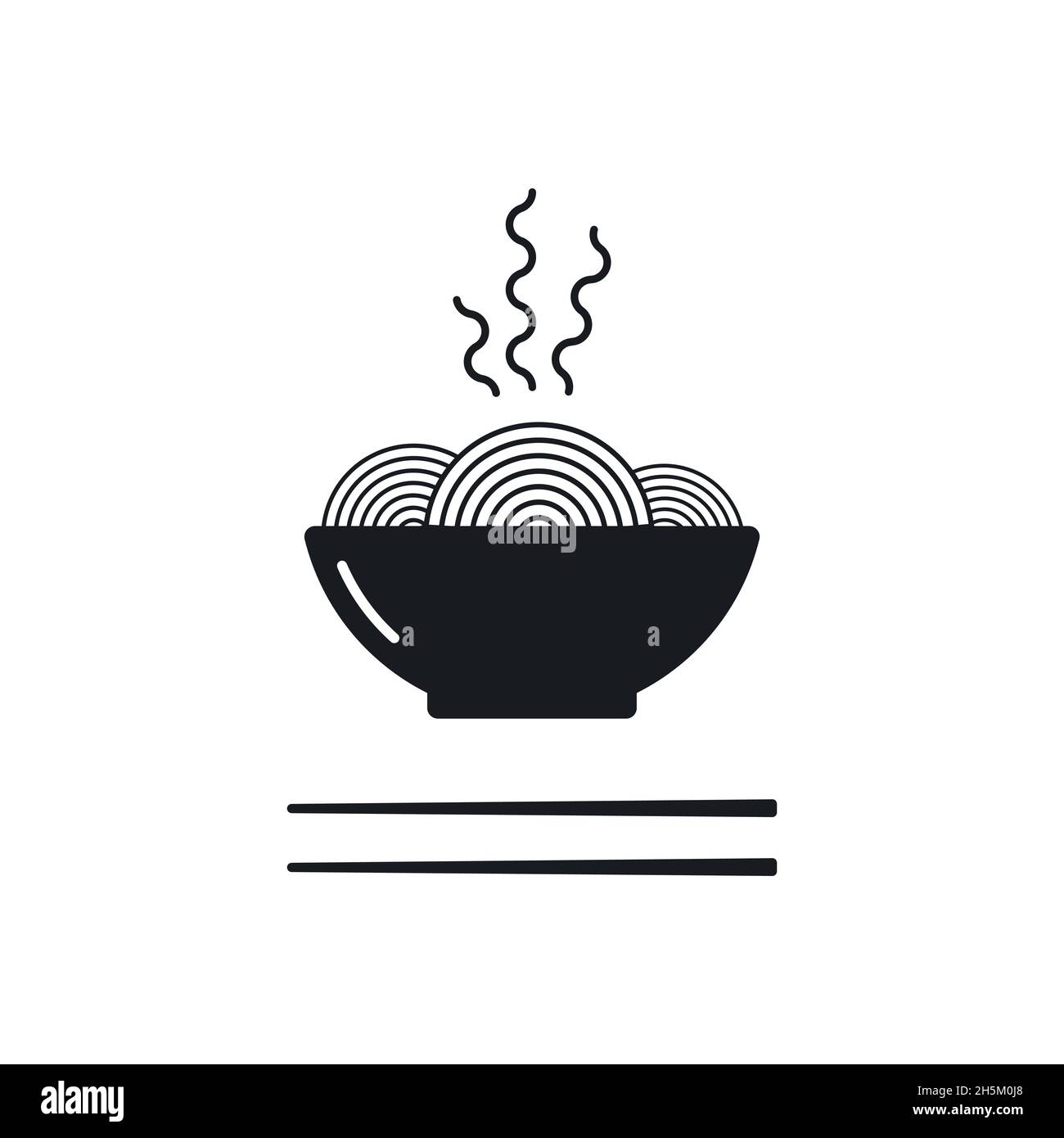 Noodles bowl with chopsticks. Black icon. Vector illustration, flat design Stock Vector
