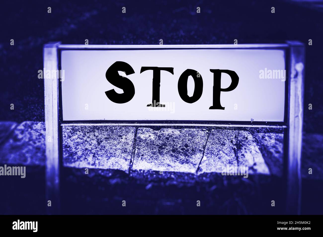 Stop, Road Sign, Blue Tone Stock Photo