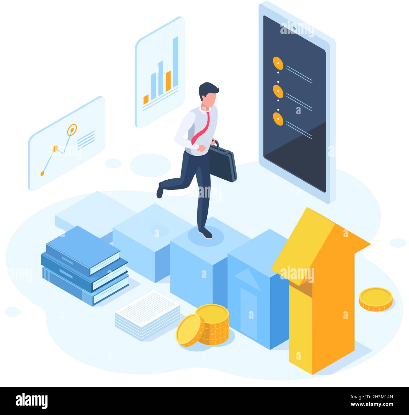 Isometric career growth, work progress, business goals achievement