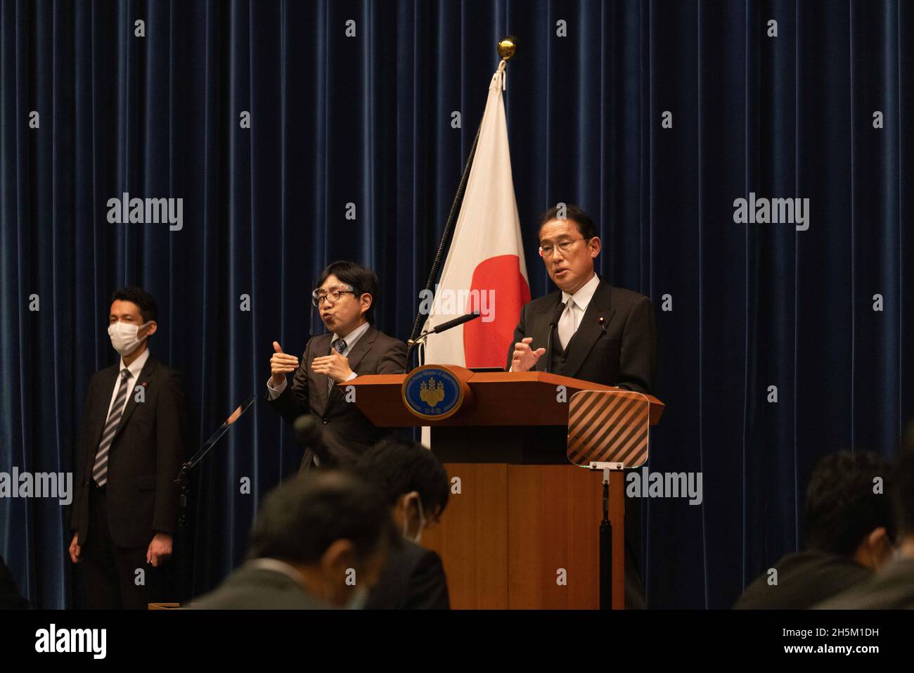 Tokyo, Japan. 10th Nov, 2021. Japanese Prime Minister, Kishida Fumio speaking during his Press conference at Kantei after the Liberal Democratic Party won the House of Representatives Election (October 31, 2021) as appointed Prime Minister. Credit: SOPA Images Limited/Alamy Live News Stock Photo