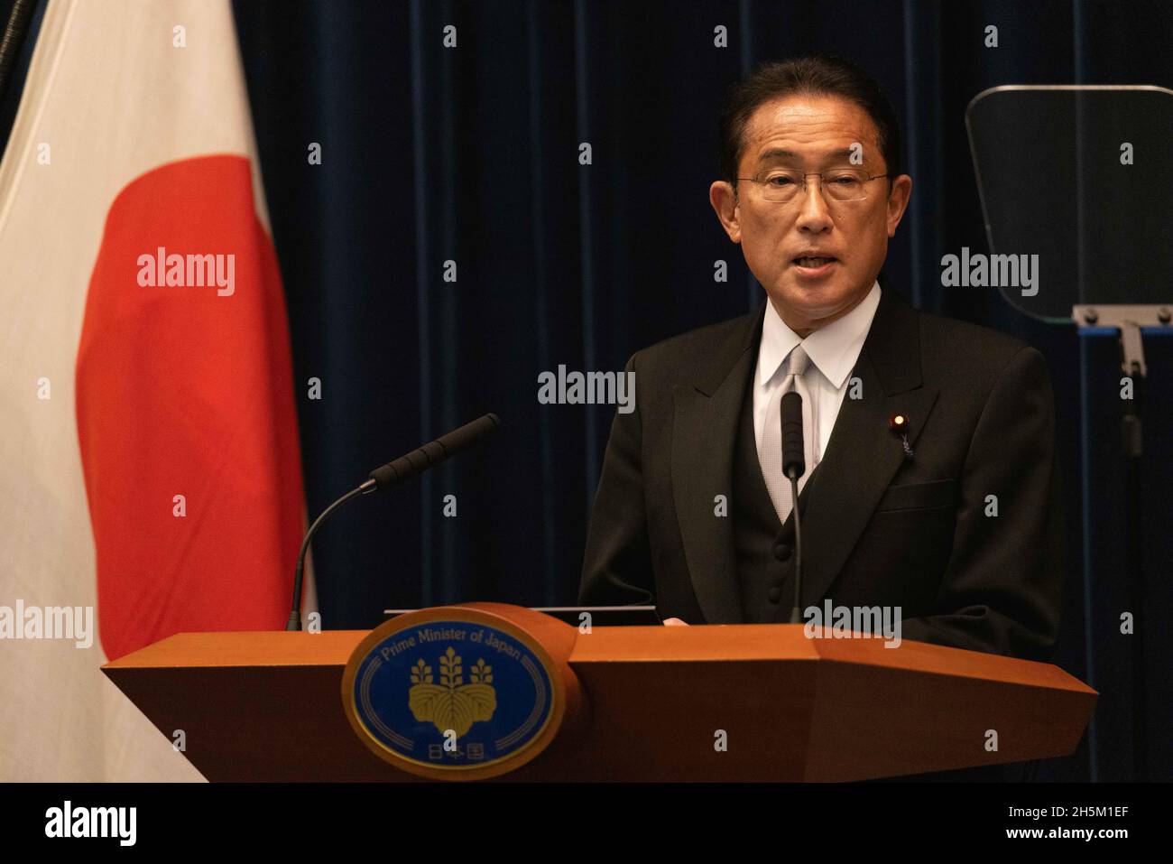 Tokyo, Japan. 10th Nov, 2021. Japanese Prime Minister, Kishida Fumio speaking during his Press conference at Kantei after the Liberal Democratic Party won the House of Representatives Election (October 31, 2021) as appointed Prime Minister. Credit: SOPA Images Limited/Alamy Live News Stock Photo