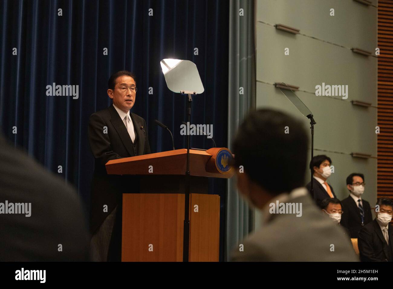 Tokyo, Japan. 10th Nov, 2021. Japanese Prime Minister, Kishida Fumio speaking during his Press conference at Kantei after the Liberal Democratic Party won the House of Representatives Election (October 31, 2021) as appointed Prime Minister. Credit: SOPA Images Limited/Alamy Live News Stock Photo