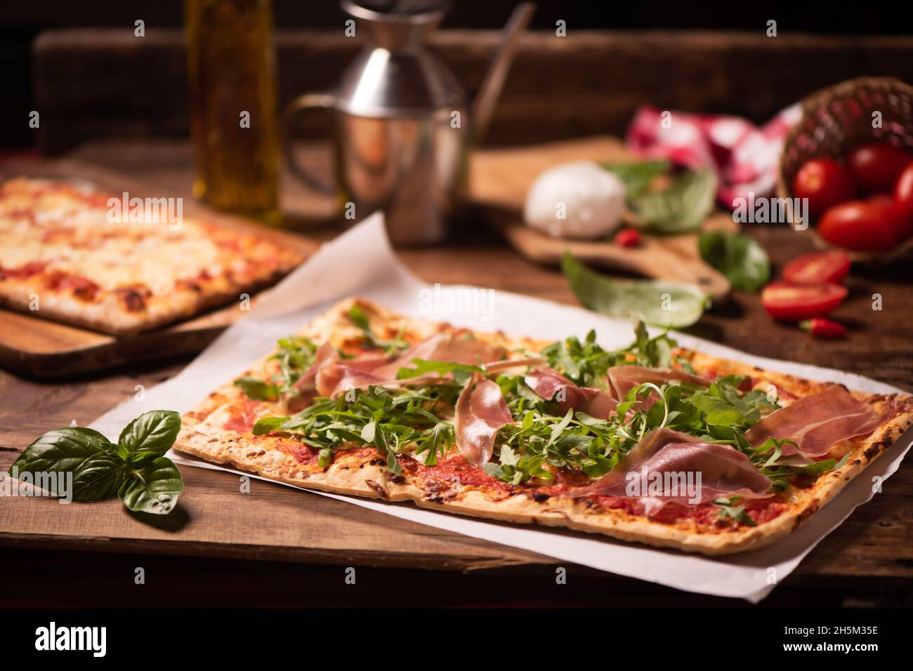 Homemade rectangular pepperoni pizza hi-res stock photography and ...