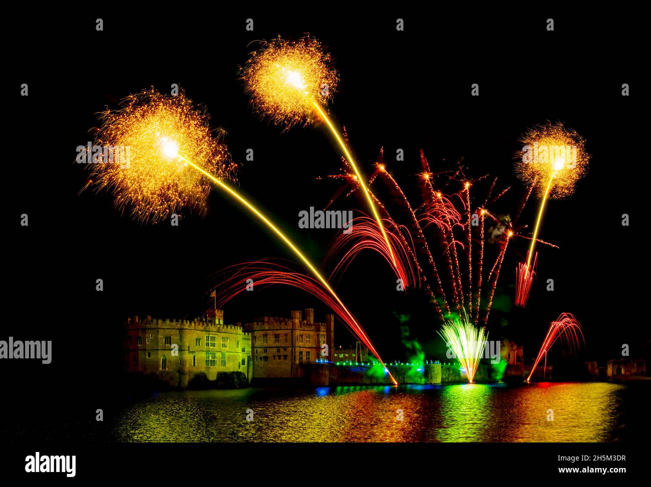 Leeds Castle fireworks 2021. Stock Photo