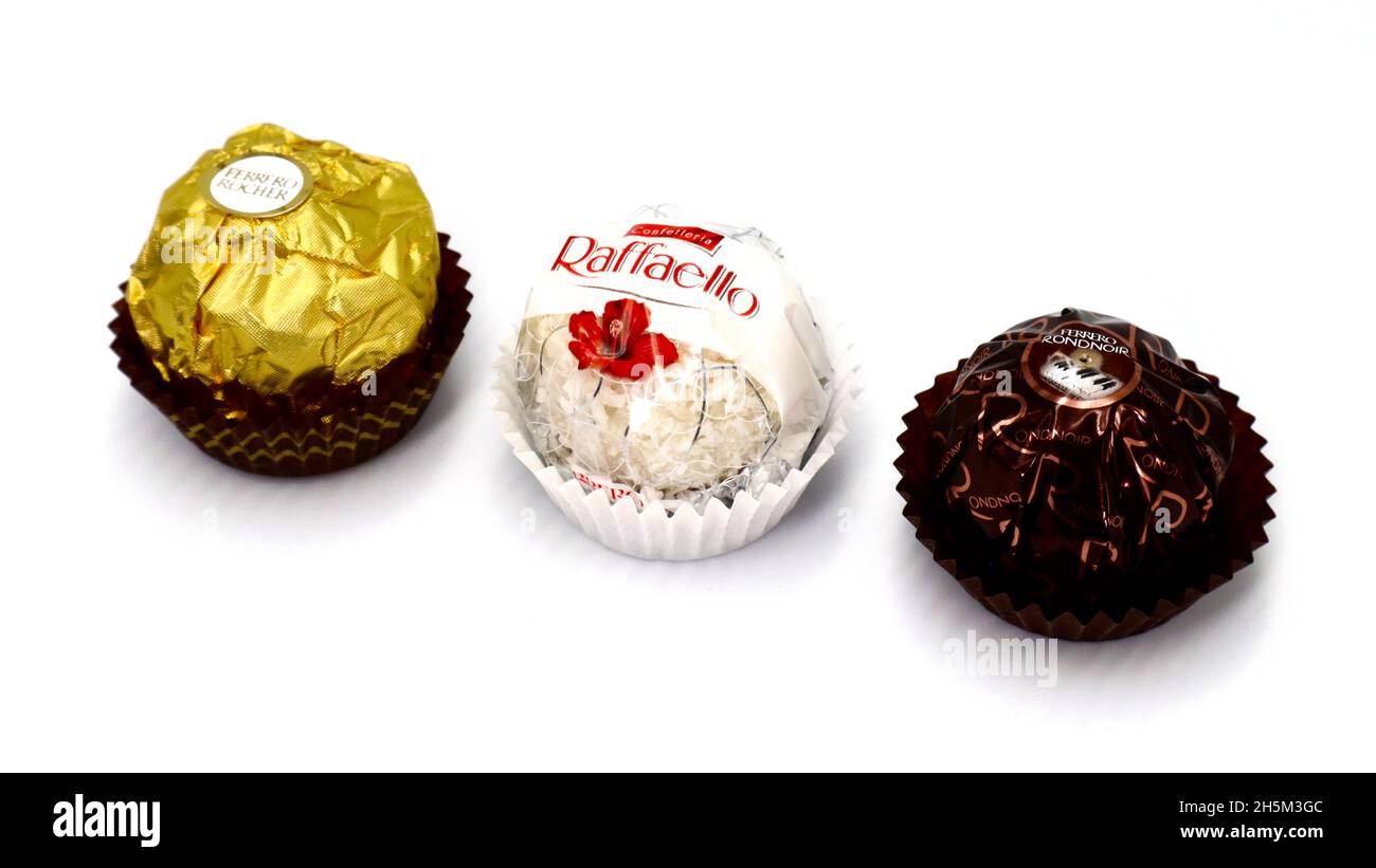 Ferrero Rocher, Rondnoir and Raffaello premium chocolate Stock