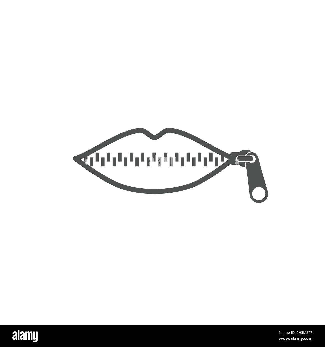 Lips zipped. Woman's mouth with zipper closing lips shut. Concept of