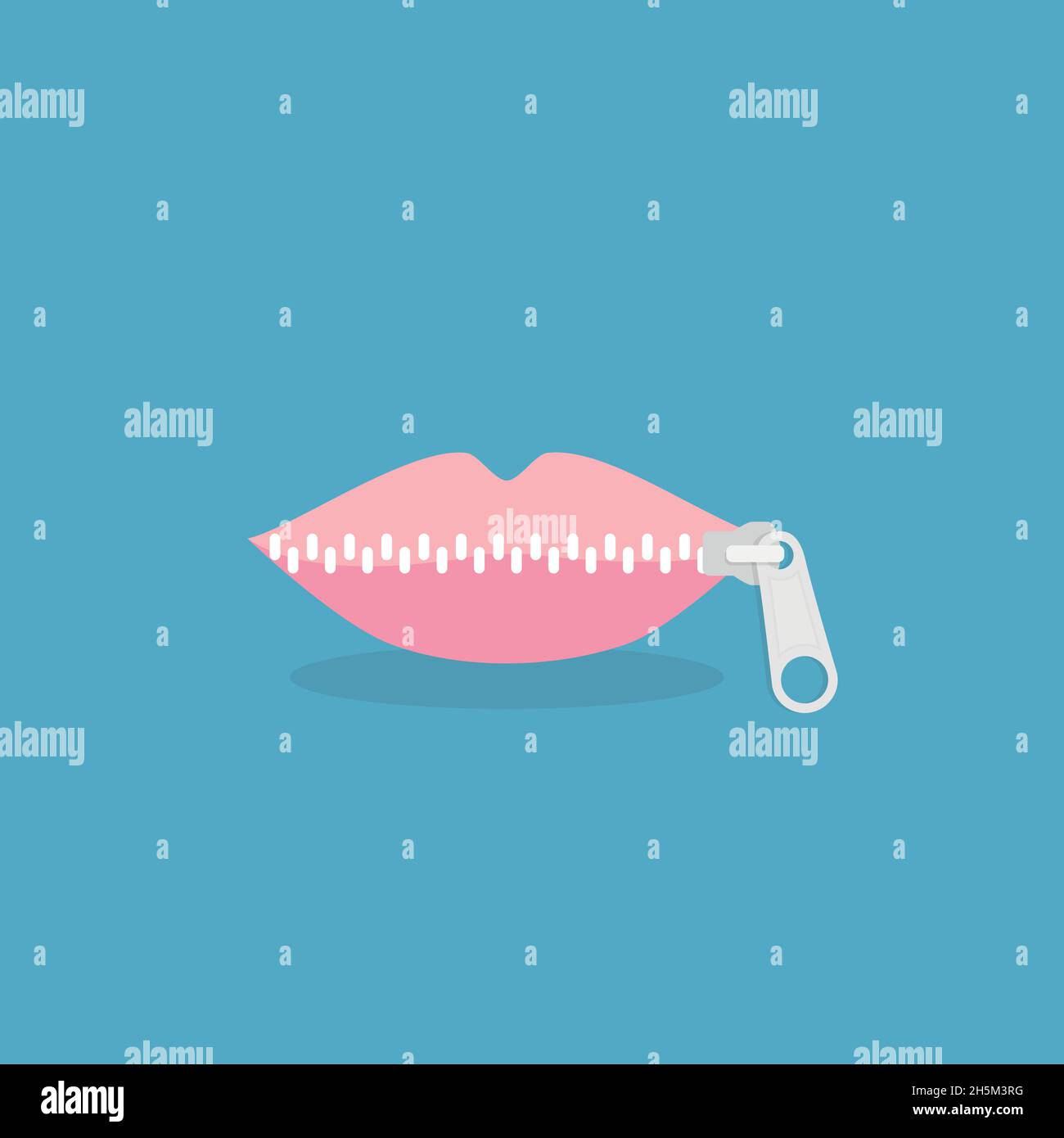 Lips zipped. Woman's mouth with zipper closing lips shut. Concept of shut up, keeping quiet