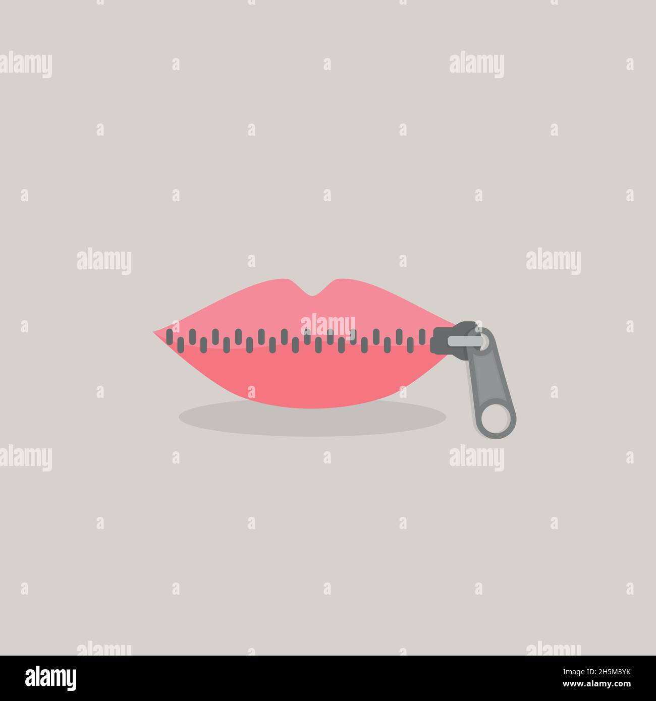 Lips zipped. Woman's mouth with zipper closing lips shut. Concept of