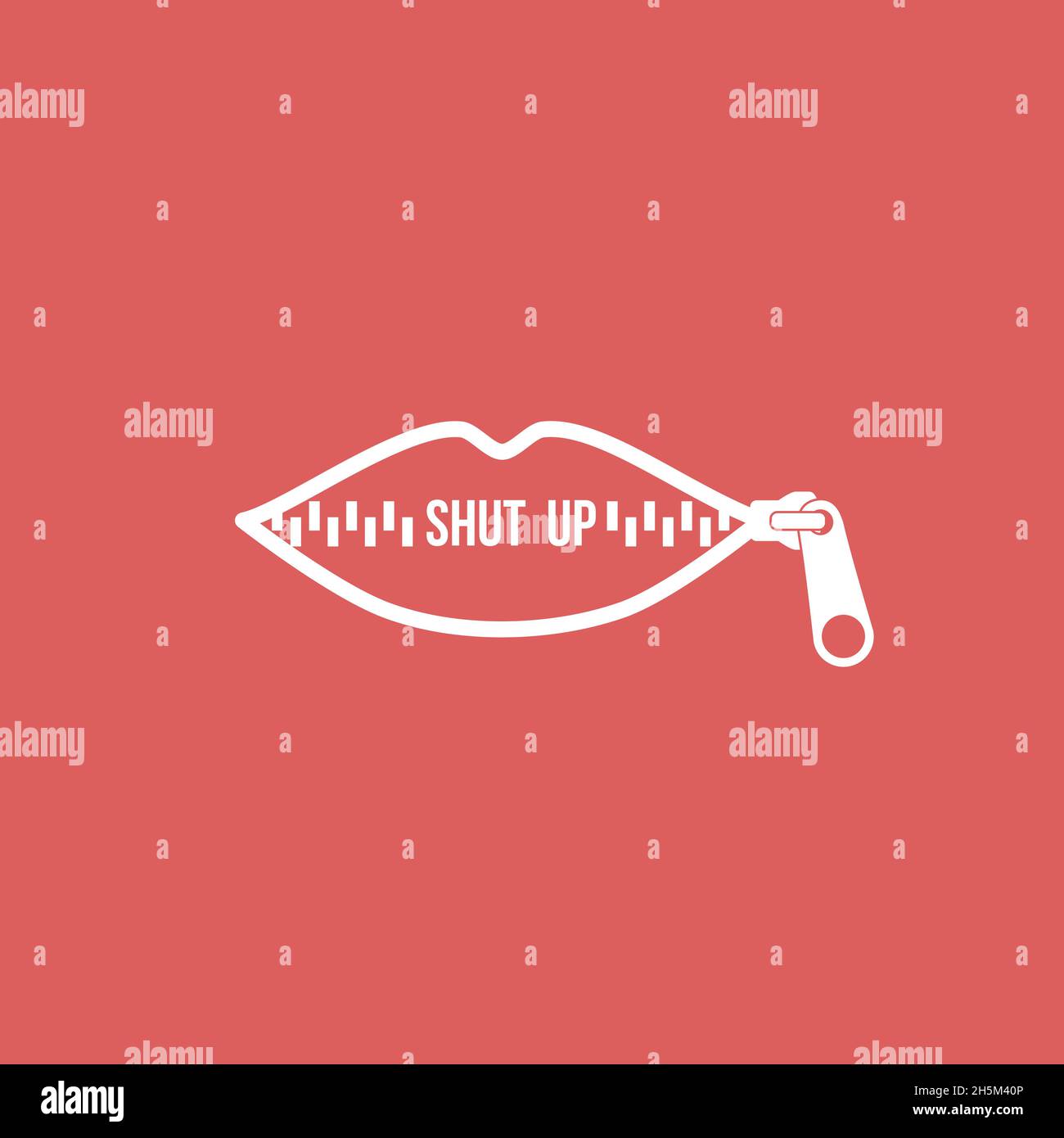 Lips zipped. Woman's mouth with zipper closing lips shut. Concept of
