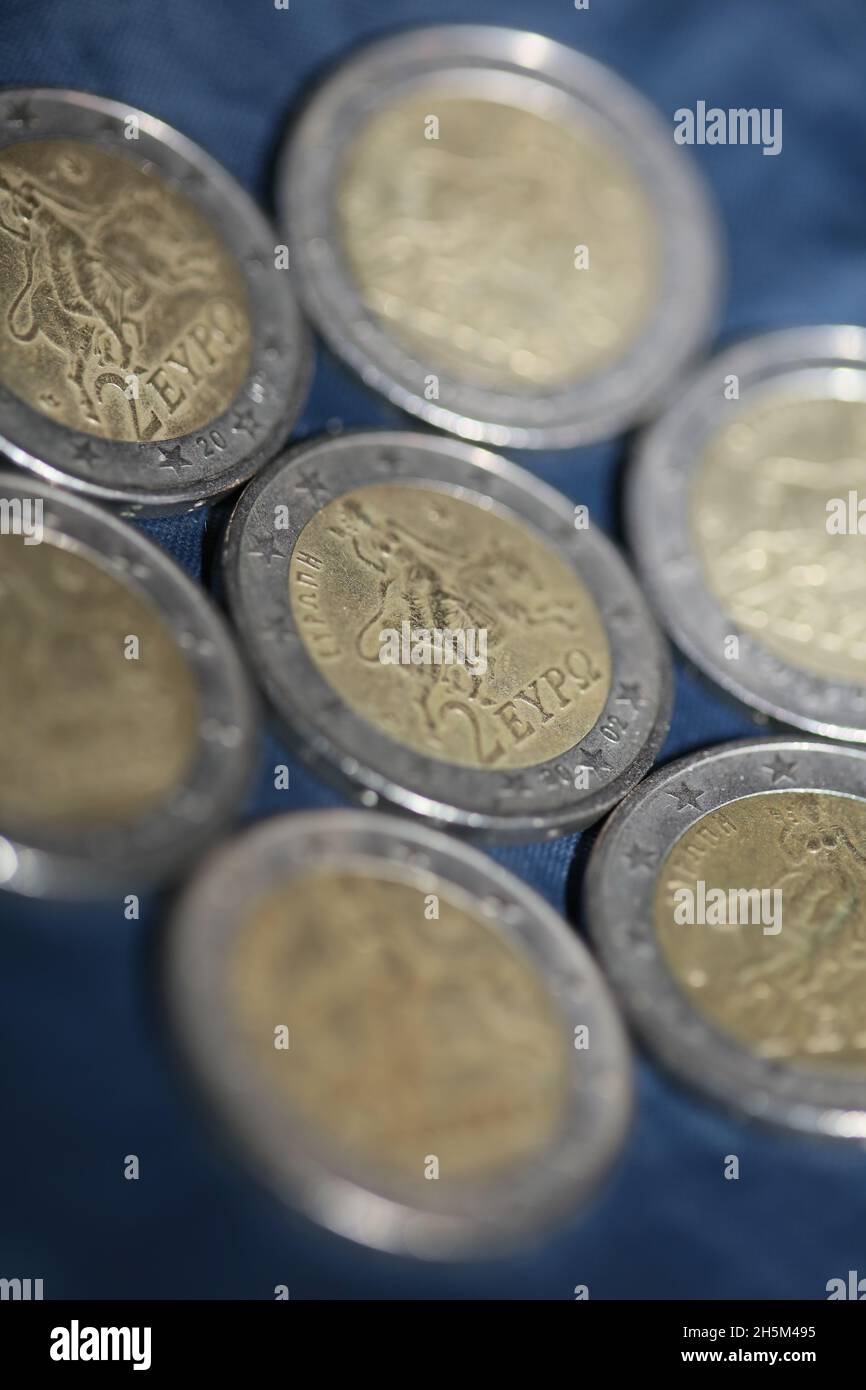 Macro shots of euro coins background 2 Euro coin year of manufacture