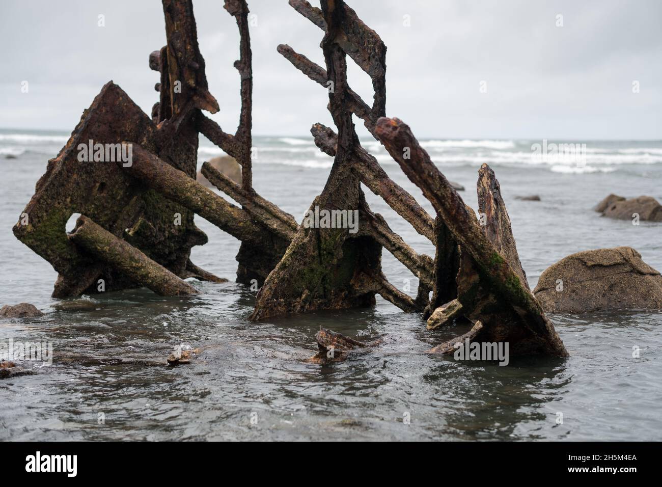 Shipwreck of the SS Gairloch on the Oakura Reef, Taranaki Stock Photo