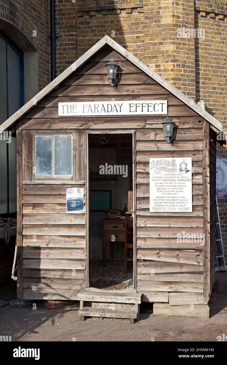 The 'Faraday Effect' - a recreation of Michael Faraday's workshop, Trinity Buoy Wharf, Leamouth Peninsula, London Stock Photo