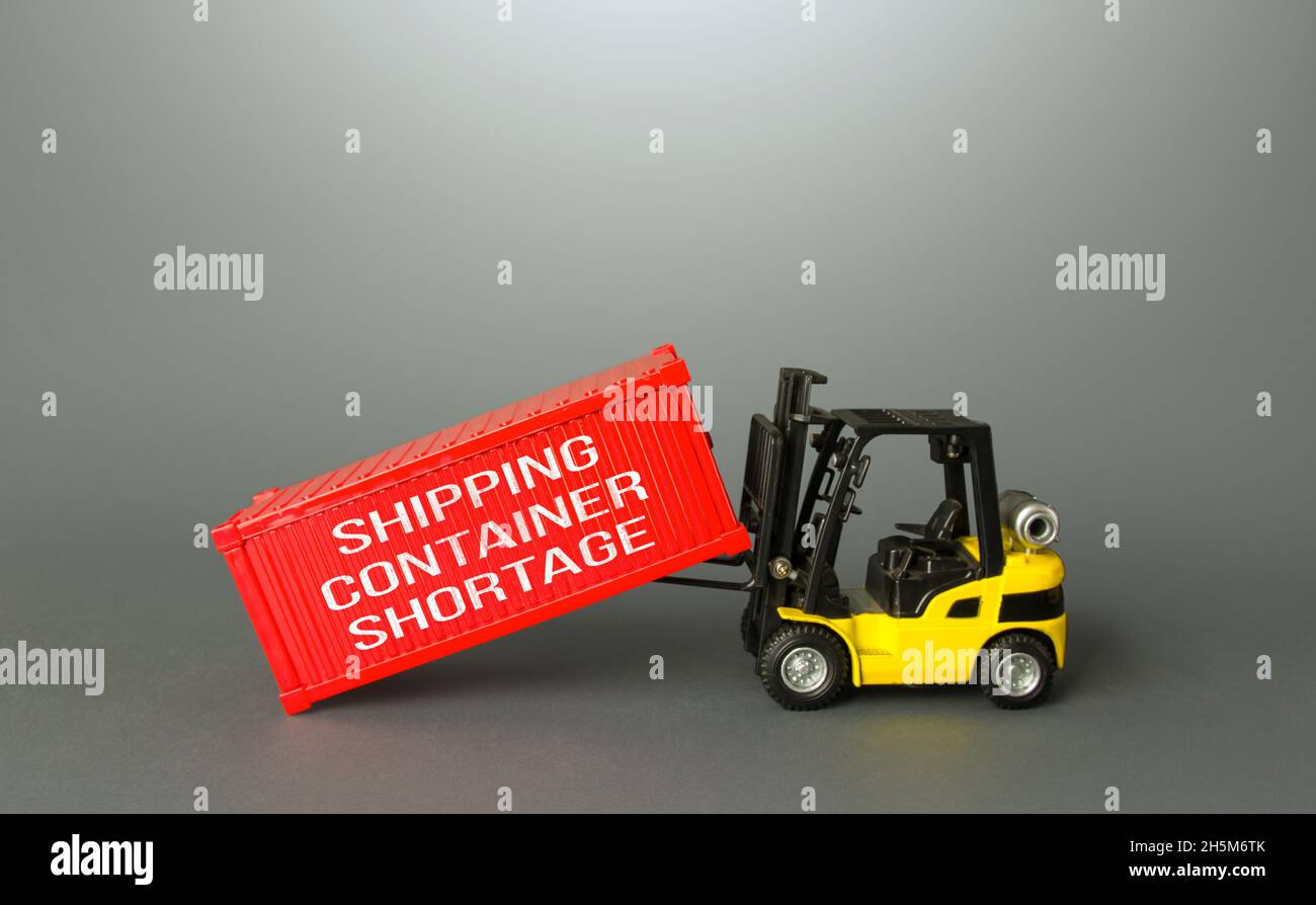 Global container shortage and economic impact. Imbalance, high prices for transportation of goods. World trade imbalance. International freight transp Stock Photo