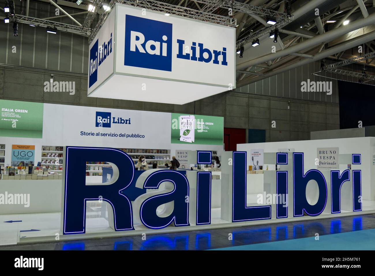 Torino book fair: the stand of the RAI publishing house born from the Italian state TV network Stock Photo