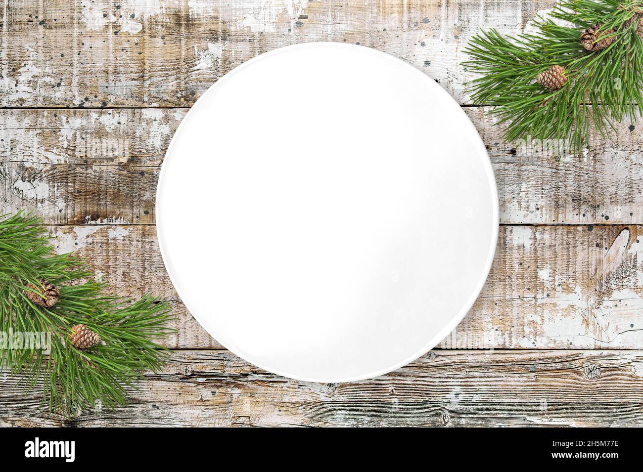 White tray mock up plate mockup with Christmas decoration Stock Photo
