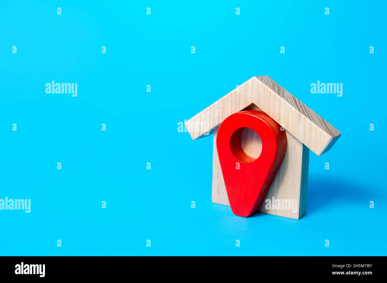 House and red pin icon. Concept of location and surroundings. House moving company. Search for housing options. Tracking and navigation. Purchase and Stock Photo