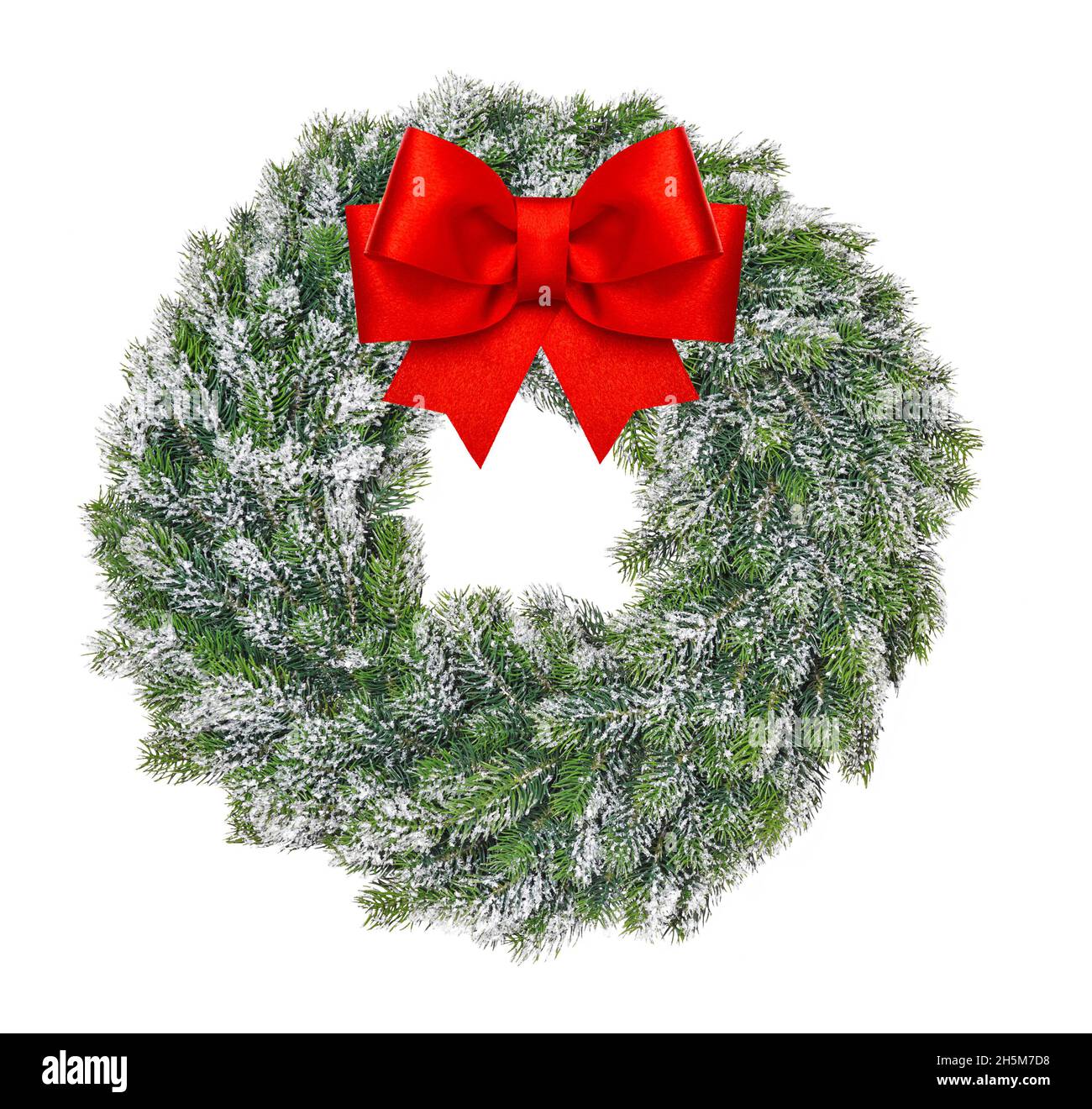 Christmas wreath with red ribbon isolated on white background Stock ...