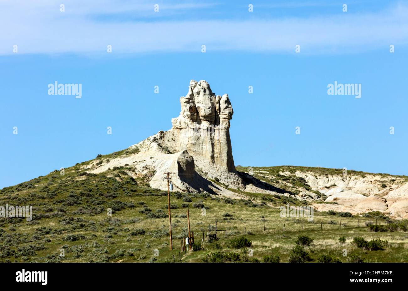 Teapot Rock, a distinctive sedimentary rock formation in Natrona County, Wyoming. Original image from Carol M. Highsmith’s America, Library of Congres Stock Photo