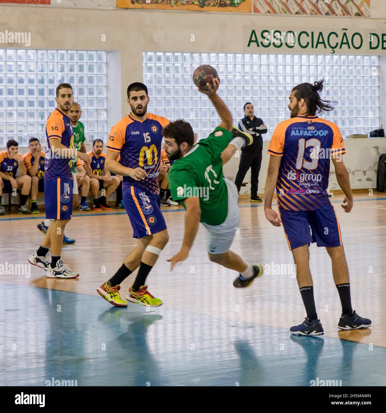 Viana do Castelo, Portugal - October 30, 2021: A.D. Afifense player in  action against Manabola, game counting for the 3rd national Handball  division Stock Photo - Alamy
