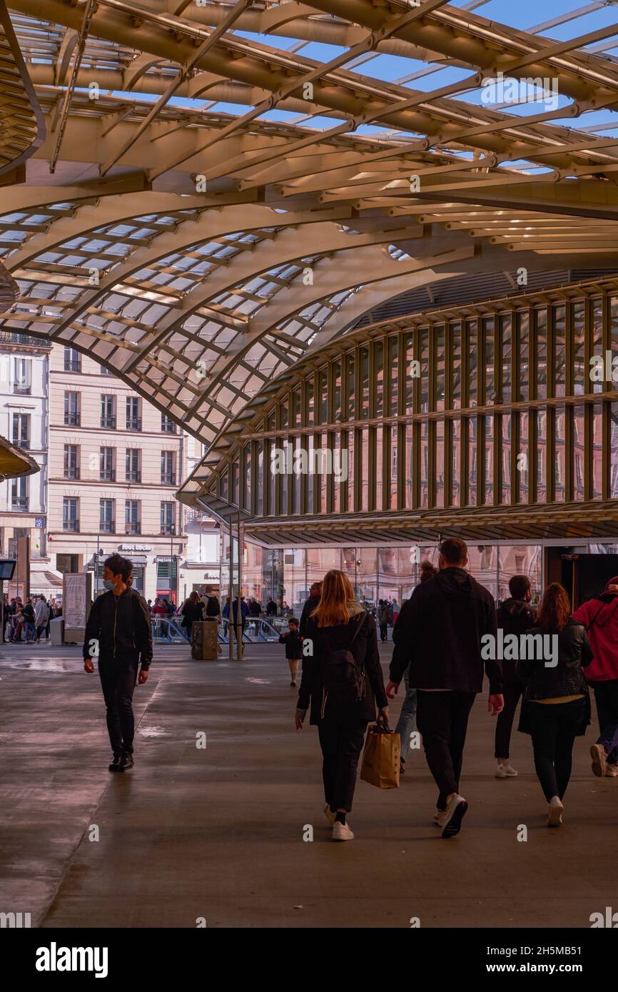 Les Halles - Modern Mall in the Center of Paris, France - Abstract Modern Canopy with Iron and Glass Ceiling Stock Photo