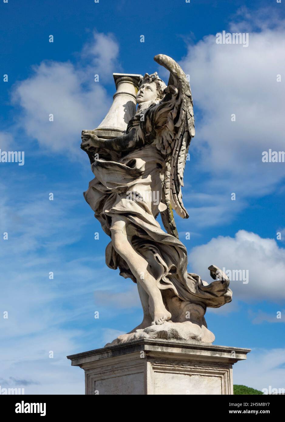 Angel with column statue, Ponte Sant'Angelo, Rome, Italy, 2021. Stock Photo