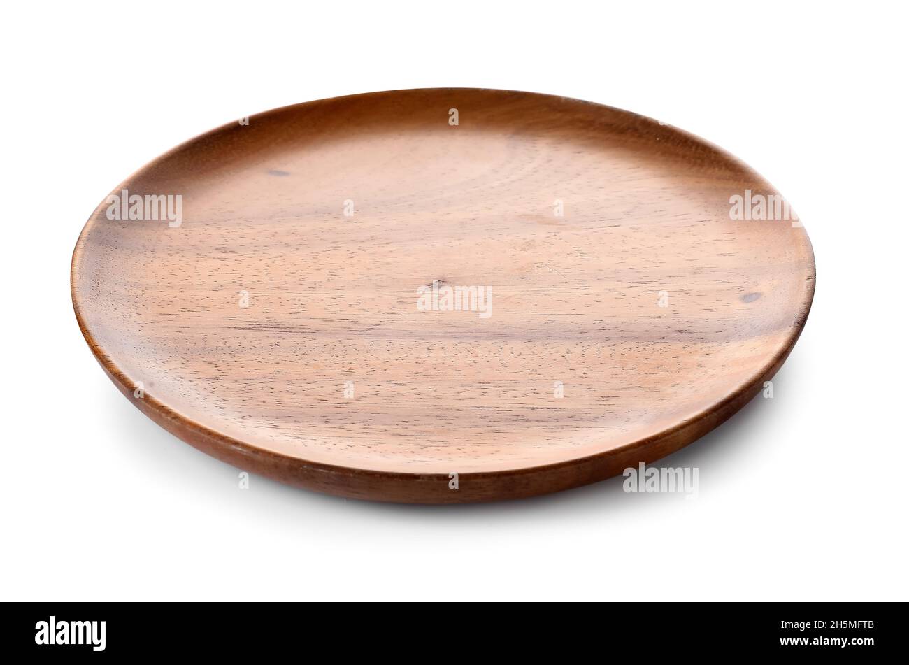Round wooden plate on white background Stock Photo - Alamy