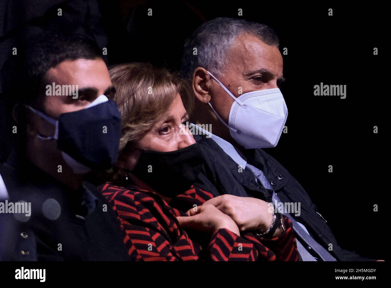 Luigi Di Maio's father Antonio Di Maio (R) and to his left his mother Paola  Esposito during the presentation of his son Luigi Di Maio's book Un Amore  Chiamato Politica on the