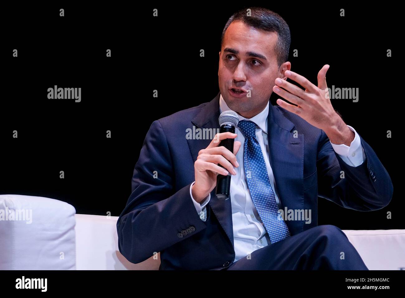 Luigi Di Maio, Minister for Foreign Affairs and International Cooperation during the presentation of his book Un Amore Chiamato Politica (A Love Called Politics) on the stage of the cinema theatre Gloria in Pomigliano d'arco, his hometown. Stock Photo