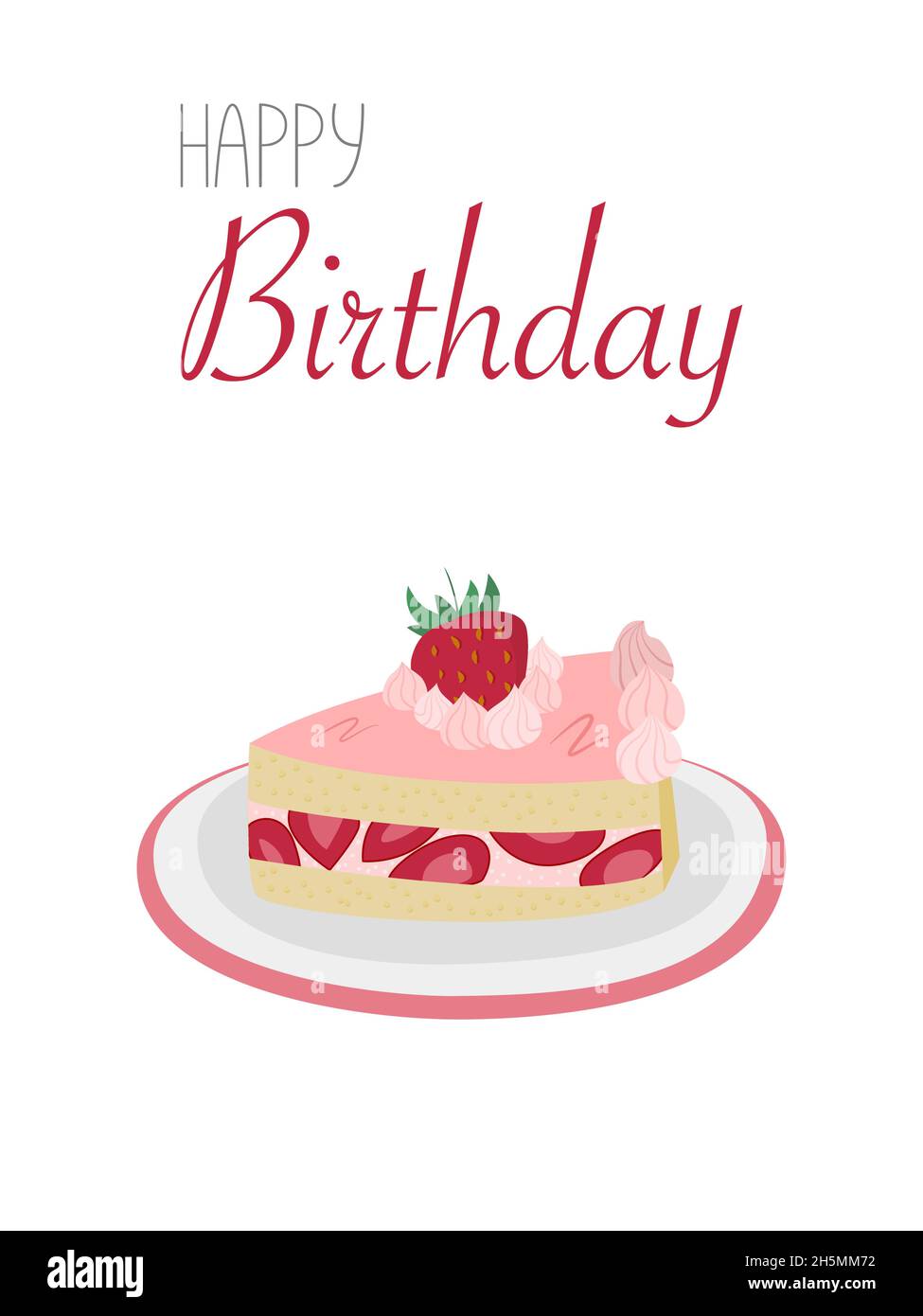 Piece of birthday cake on a happy birthday greeting card. Birthday card  with printable cake Stock Vector Image \u0026 Art - Alamy, image size:975x1390
