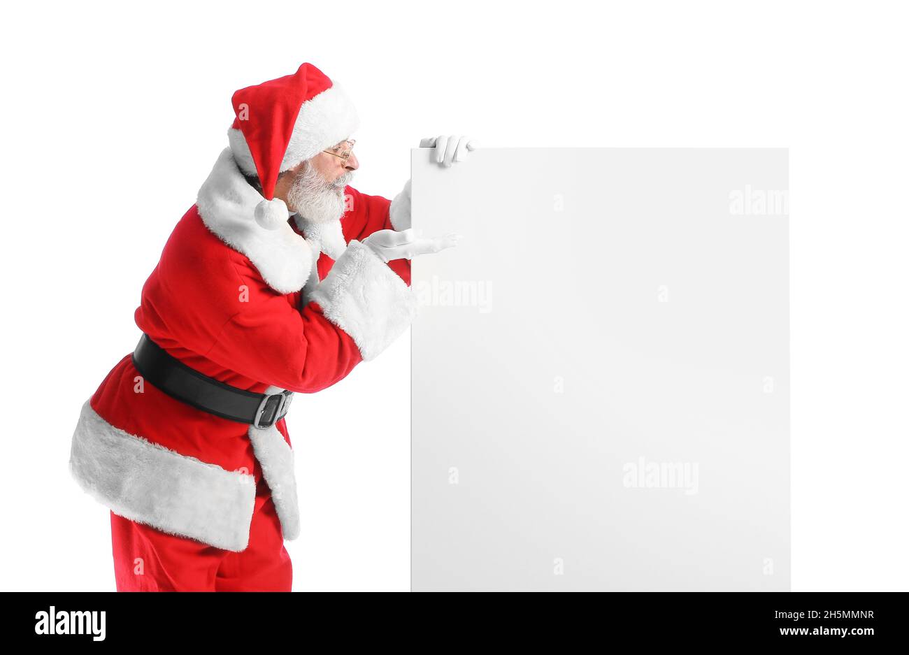 Santa Claus with blank poster on white background Stock Photo - Alamy