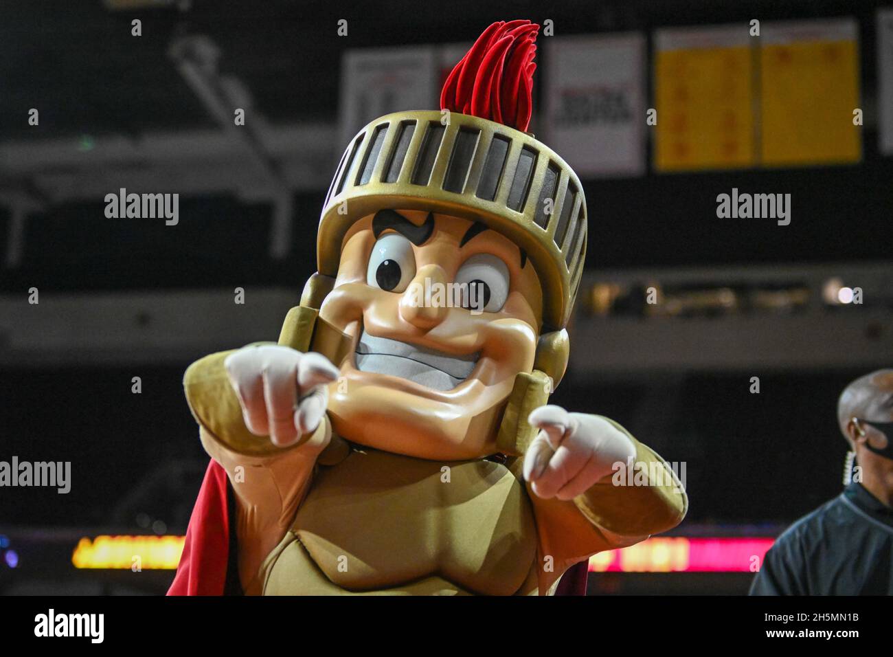 Traveler gestures during an NCAA college basketball game between the Southern California Trojans and the Cal State Northridge Matadors, Tuesday, Nov. Stock Photo