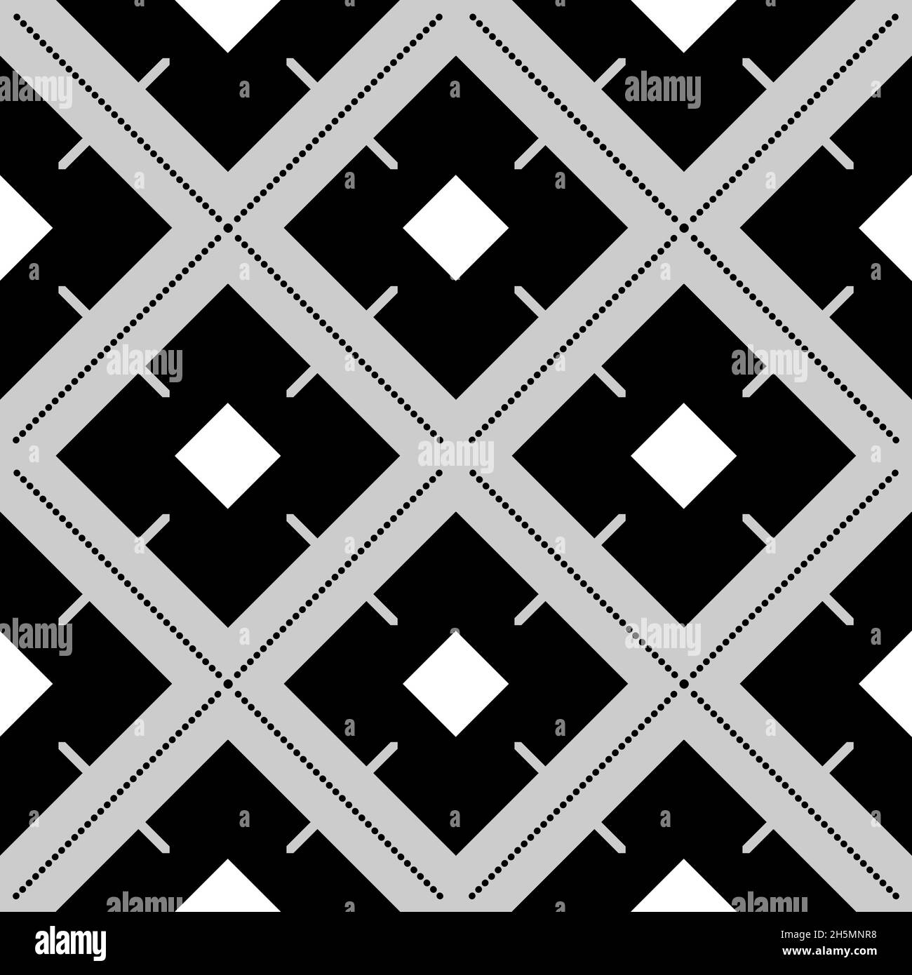 2D seamless wallpaper of black, gray and white lozenge shaped patterns Stock Photo