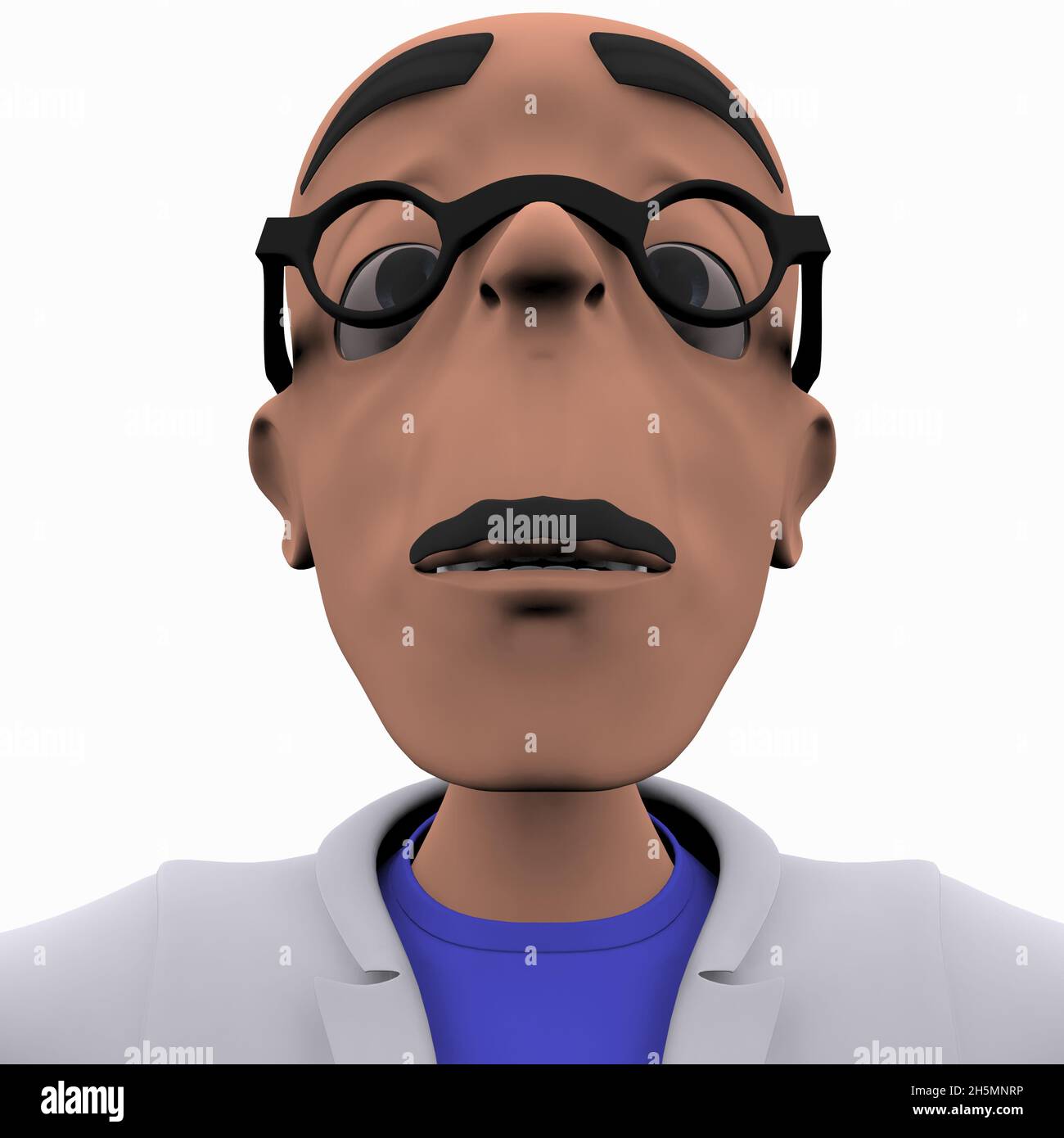 3D render of a funny cartoonish character with a mustache, round