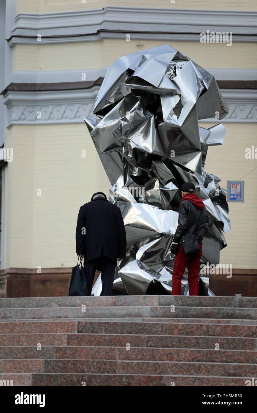 Art installation by Mikhailo Deyak outside the National Opera and Ballet Theatre in Kyiv Stock Photo