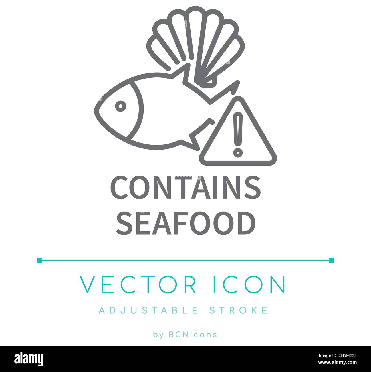 Contains Seafood Food Allergen Warning Vector Line Icon Stock Vector