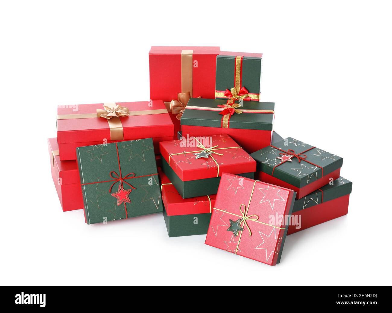 Christmas gift boxes on white background Stock Photo - Alamy