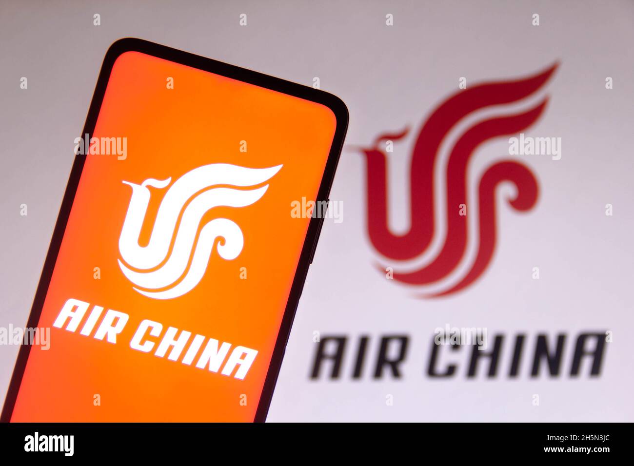 In this photo illustration the Air China logo seen displayed on a smartphone screen Stock Photo
