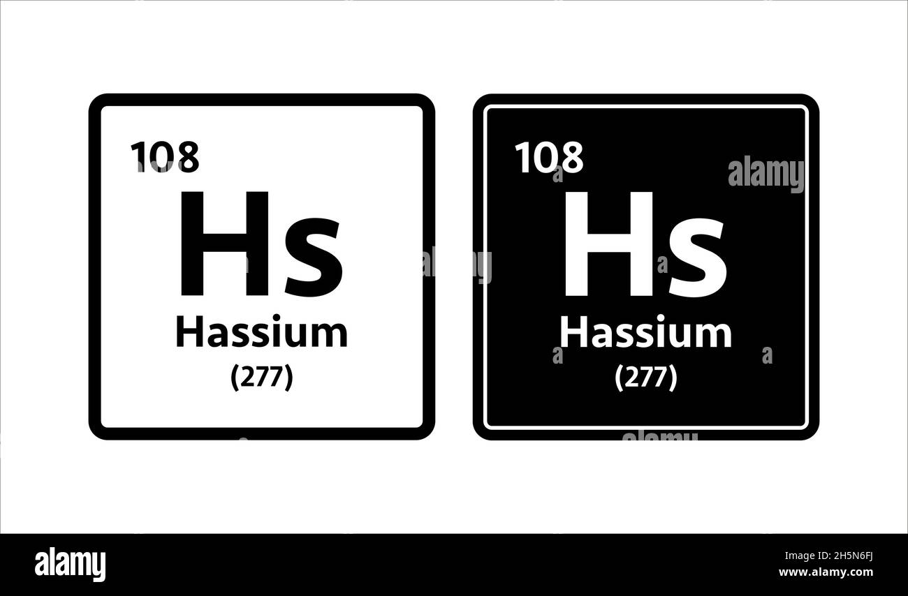 Hassium symbol. Chemical element of the periodic table. Vector stock illustration Stock Vector