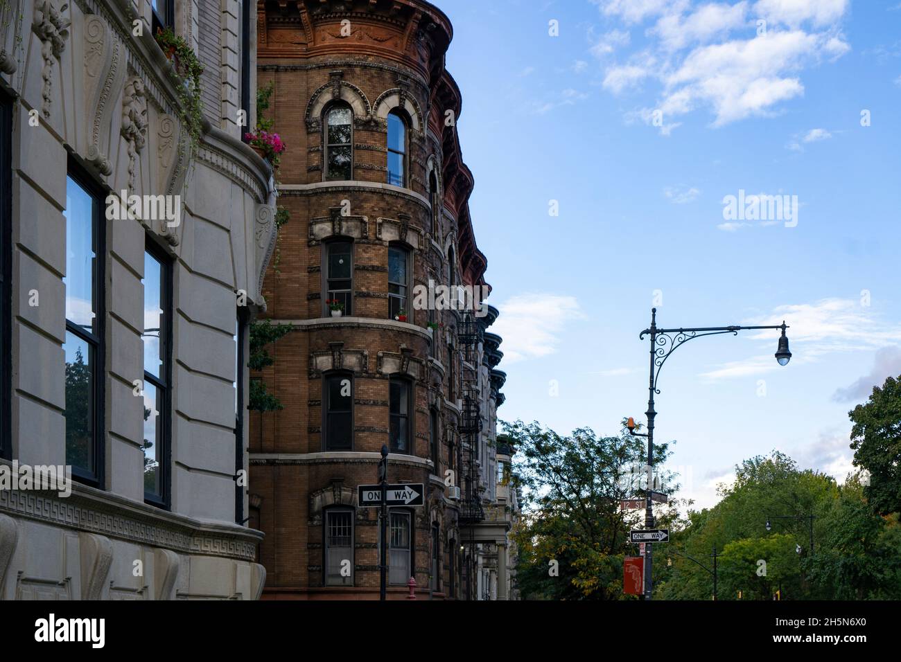 Row of Limestone and Brownstone residential buildings in Brooklyn, NY
