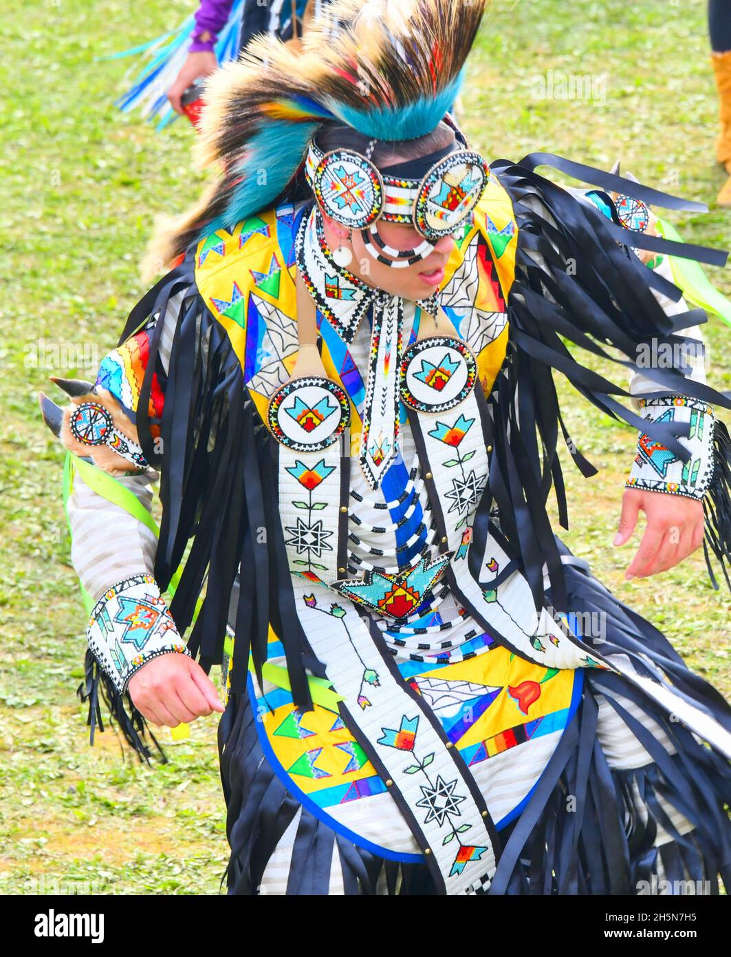 Indeginous dancers at the Pow wow on Mt. McKay in Thunder Bay, Ontario, Canada, on Sept. 24th, 2021 for the National Day of 'truth and reconciliation. Stock Photo