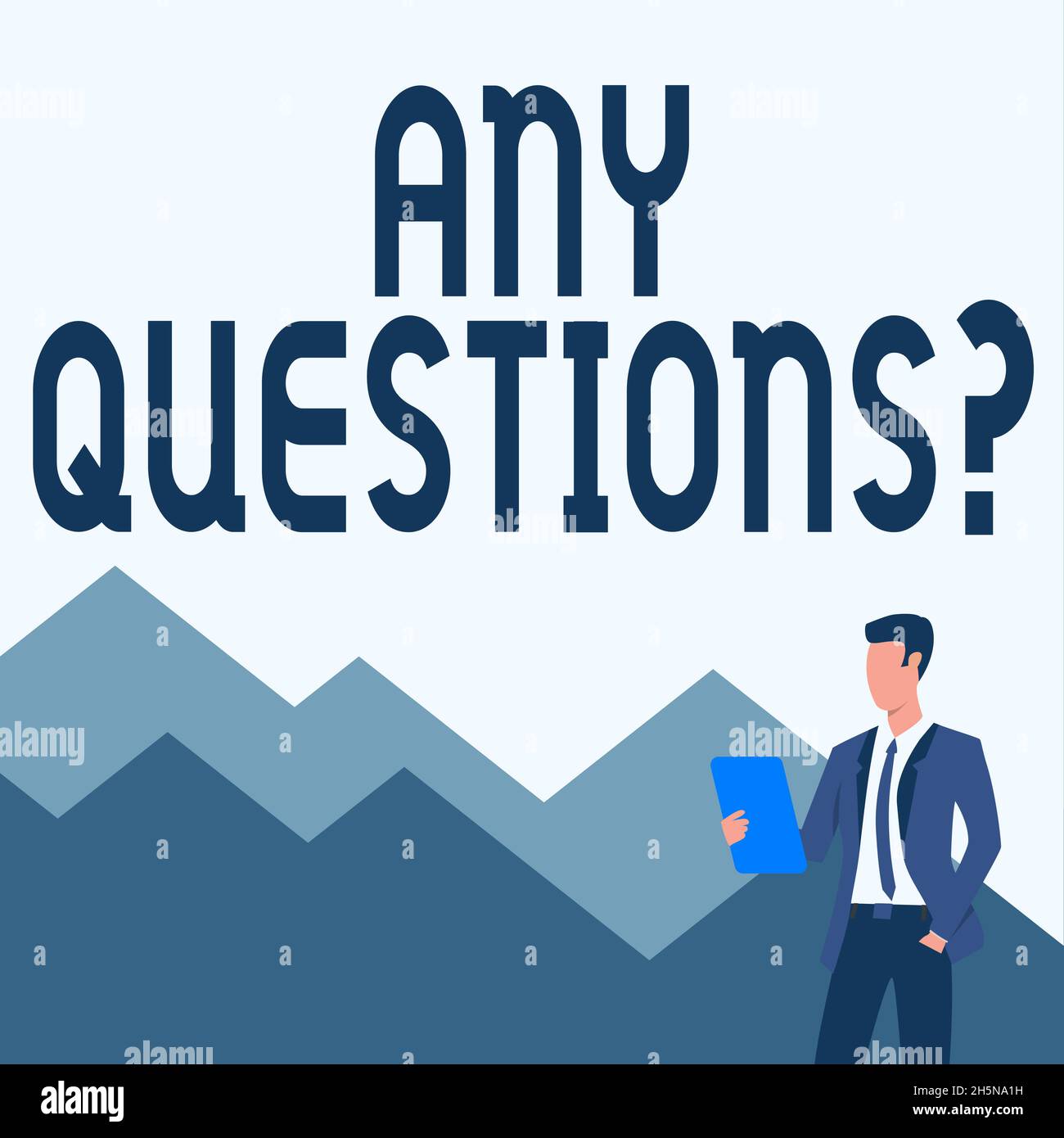 Text caption presenting Any Questions Question. Business overview you