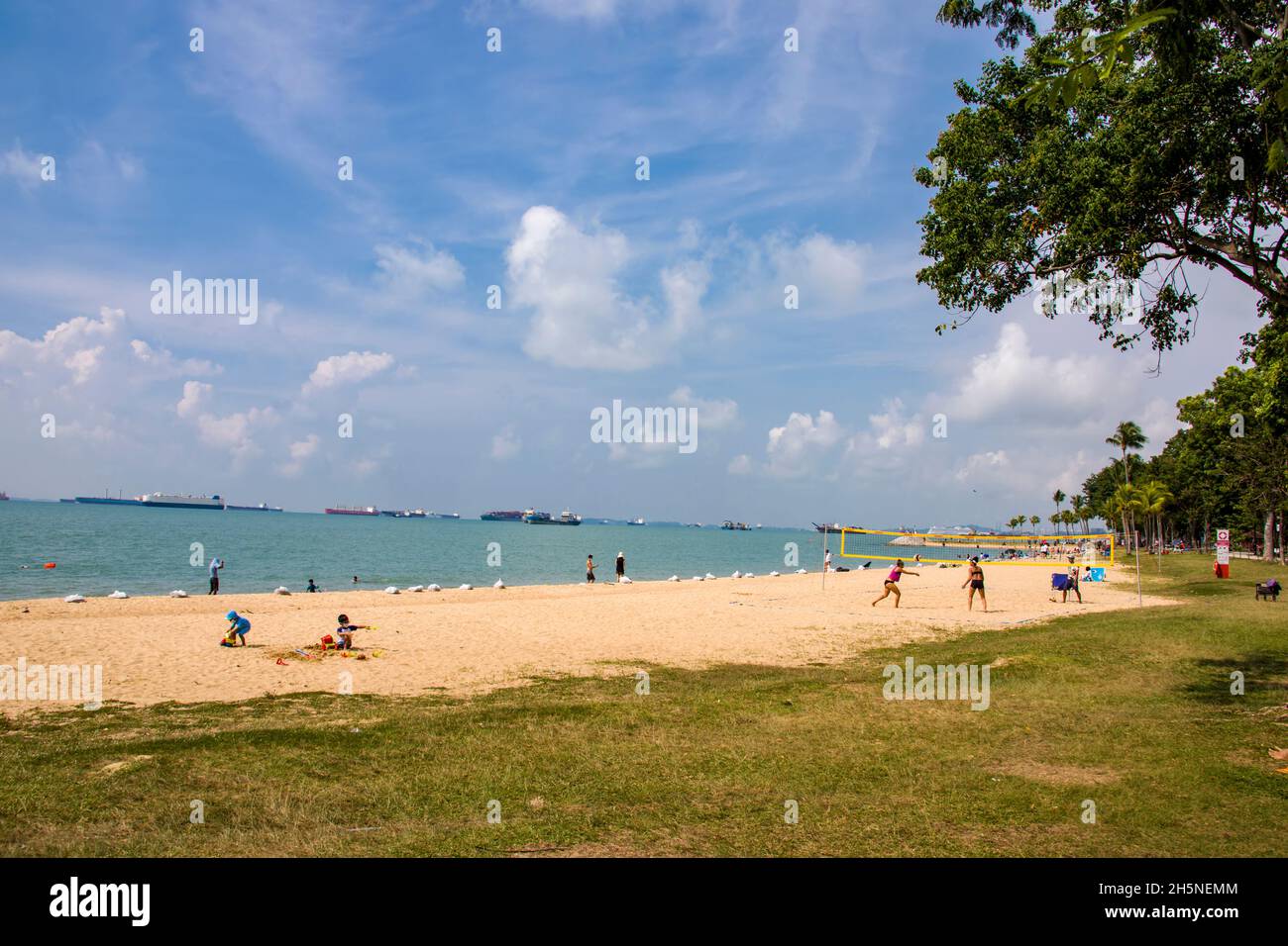 People are enjoying weekend at East coast park Singapore beach