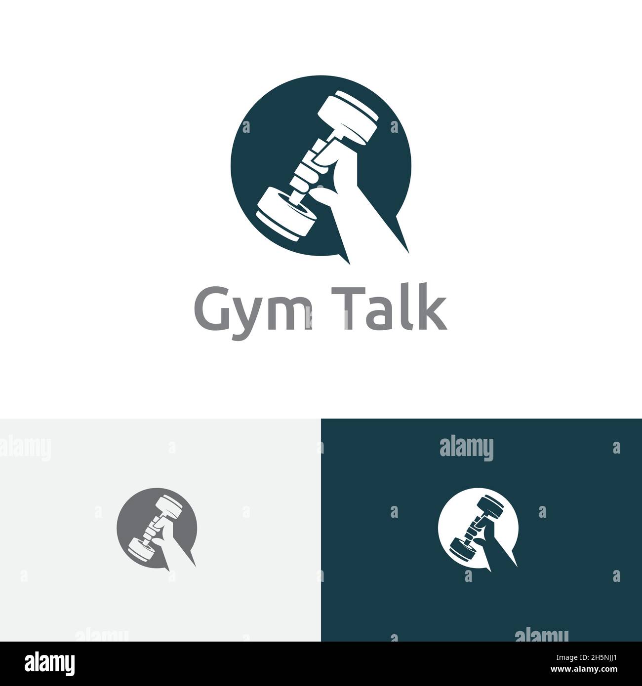 Gym Talk Sport Consulting Application Strong Dumbbell Logo Stock Vector